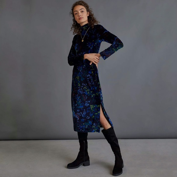 NWT Anthropologie Constance Blue Velvet Dress - Picture 3 of 11